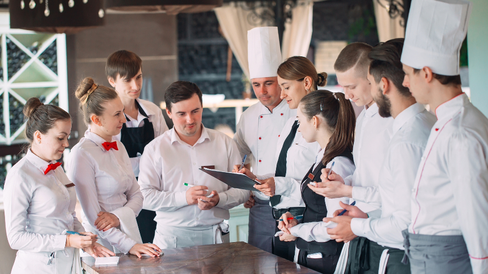 kitchen staff having a meeting